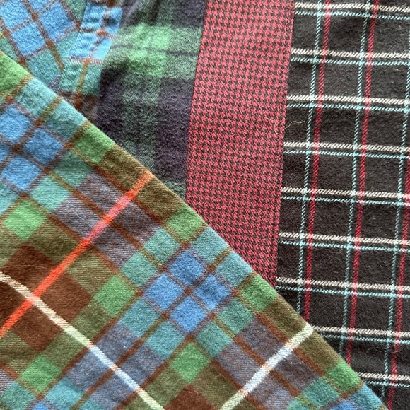Custom Rebuilt Flannel Shirt OOAK Cotton Plaid One Size Inset Colorblock ROXBURY - Picture 6 of 6